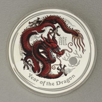 Silbermünze 1oz "2012 Drache" Lunar II coloriert Proof Silvercoin