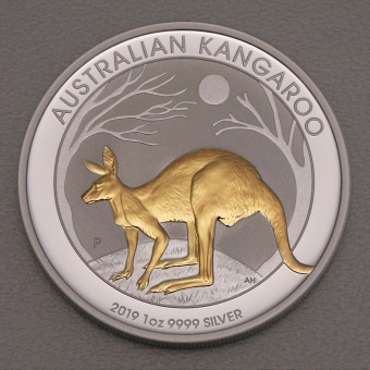 Silbermünze 1oz "Känguru 2019" gilded 24 Karat teilvergoldet