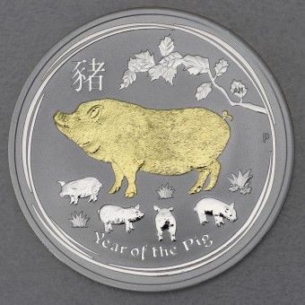 Silbermünze 1oz "Schwein" 2019 (vergoldet) Lunar II – Year of the Pig (Australien)