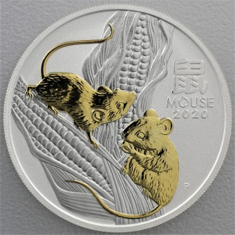 Silbermünze 1oz "2020 Maus" Lunar III (gilded) Polierte Platte