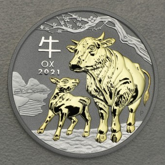 Silbermünze 1oz "2021 Ochse" Lunar III gilded Polierte Platte