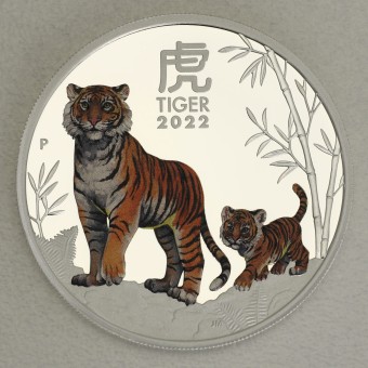 Silbermünze 1oz "2022 Tiger" Lunar III (koloriert) Polierte Platte