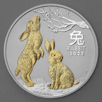 Silbermünze 1oz "Hase" 2023 (vergoldet) Lunar III – Year of the Rabbit (Australien)