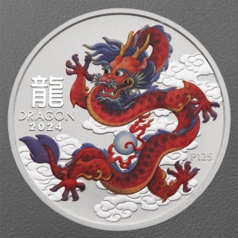 Silbermünze 1oz "Drache" 2024 (koloriert) Lunar III – Year of the Dragon (Australien)