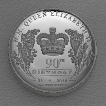 Silbermünze 1oz "90th Birthday Queen Elizabeth" 2016 - High Relief - Polierte Platte