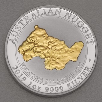 Silbermünze 1oz "Australian Nugget" 2019, gilded 24 Karat teilvergoldet