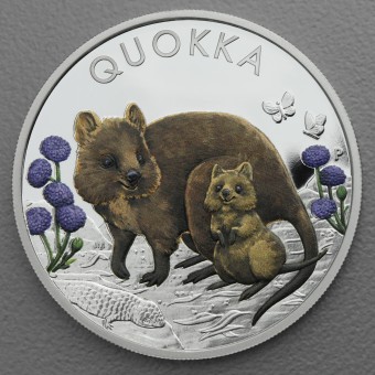 Silbermünze 1oz "Australian Quokka 2022" koloriert Polierte Platte