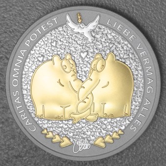 Silbermünze 1oz "Caritas Omnia Potest" 2025 (vergoldet) Ottifanten – Rüsselfanten (Tuvalu)