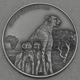 Silbermünze 1oz "Cheetahs/Geparden" 2015 (AF) Africa Silver Ounce (Gabun)
