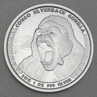 Silbermünze 1oz "Silberrücken Gorilla" 2015 (Kongo)