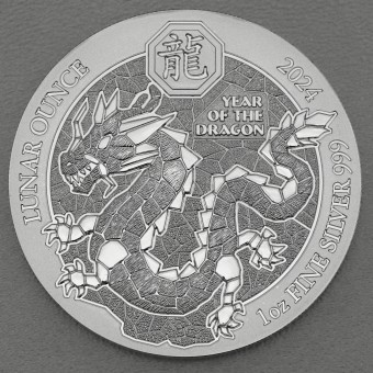 Silbermünze 1oz "Drache" 2024 Lunar Ounce (Ruanda)