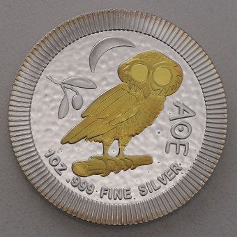 Silbermünze 1oz "Eule von Athen" (vergoldet) verschiedene Jahrgänge (Niue)