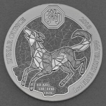 Silbermünze 1oz "Hund" 2018 Lunar Ounce (Ruanda)