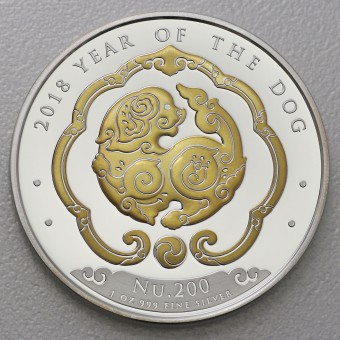 Silbermünze 1oz "Hund" 2018 (vergoldet) Lunar – Year of the Dog (Bhutan)