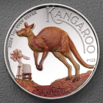 Silbermünze 1oz "Känguru" 2024 (PP/HR/koloriert) (Australien)