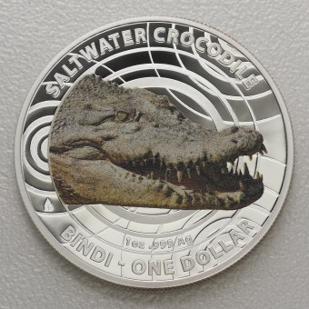 Silbermünze 1oz "Krokodil-Bindi" 2013 (koloriert) Australian Saltwater Crocodiles (Australien)