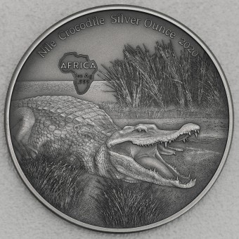 Silbermünze 1oz "Krokodil 2020 Antique" Ghana 