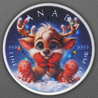 Silbermünze 1oz "Little Reindeer" 2025 (koloriert) Festive Friends of Christmas (Kanada)