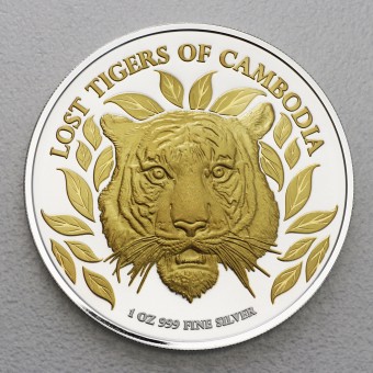 Silbermünze 1oz "Lost Tigers/Cambodia 2022" gilded 