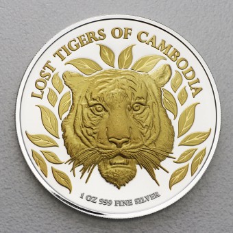 Silbermünze 1oz "Lost Tigers of Cambodia" 2022  (vergoldet) (Kambodscha)