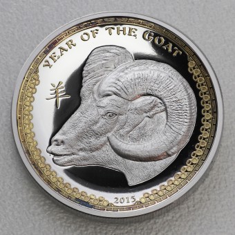 Silbermünze 1oz "Ziege" 2015 (PP/UHR/vergoldet) (Palau)