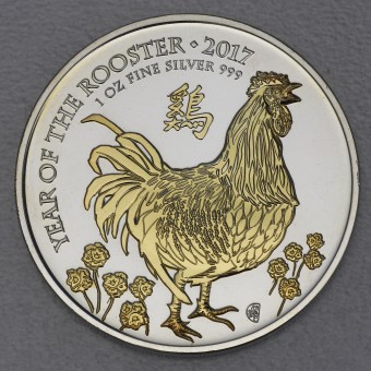 Silbermünze 1oz "Hahn" 2017 (vergoldet) Lunar – Year of the Rooster (Großbritannien)