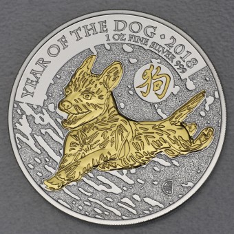 Silbermünze 1oz "Hund" 2018 (vergoldet) Lunar II – Year of the Dog (Großbritannien)
