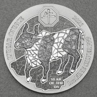 Silbermünze 1oz "Lunar Ounce 2021 - Ochse" Ruanda