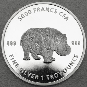 Silbermünze 1oz "Mandala Hippo 2020" (Tschad) 