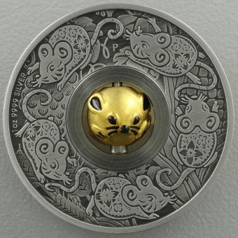 Silbermünze 1oz "Maus" 2020 (AF) Rotating Charm – Year of the Mouse (Tuvalu)