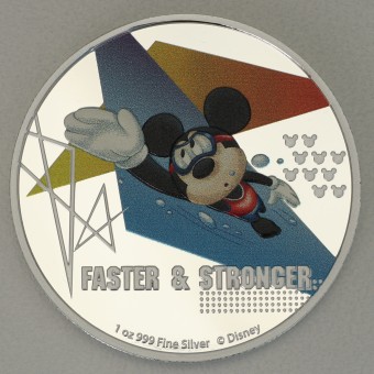 Silbermünze 1oz "Faster & Stronger" 2020 (PP/koloriert) Disney Mickey Mouse Sports (Niue)