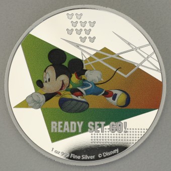 Silbermünze 1oz "Ready – Set – Go!" 2020 (PP/koloriert) Disney Mickey Mouse Sports (Niue)