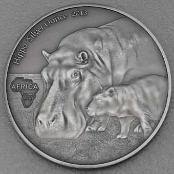 Silbermünze 1oz "Nilpferd" 2013 (AF) Africa Silver Ounce (Kongo)