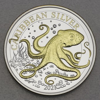 Silbermünze 1oz "Octopus 2021" (vergoldet) Caribbean Silver (Barbados)