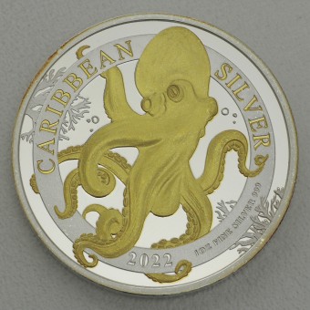 Silbermünze 1oz "Octopus 2022" (vergoldet) Caribbean Silver (Barbados)
