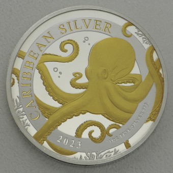 Silbermünze 1oz "Octopus 2023" (vergoldet) Caribbean Silver (Barbados)