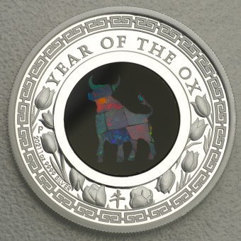 Silbermünze 1oz "Ochse" 2021 (PP) Opal Lunar – Year of the Ox (Australien)