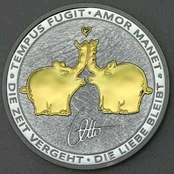 Silbermünze 1oz "Tempus Fugit – Armor Manet" 2020 (vergol.) Ottifanten – Kissing Ottifants (Tuvalu)