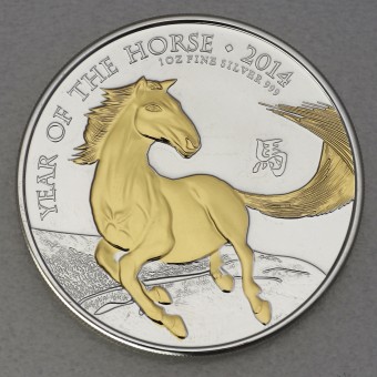 Silbermünze 1oz "Pferd" 2014 (vergoldet) Lunar – Year of the Horse (Großbritannien)