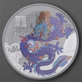 Silbermünze 1oz "Lila Drache" 2024 (koloriert) Lunar III – Year of the Dragon (Australien)