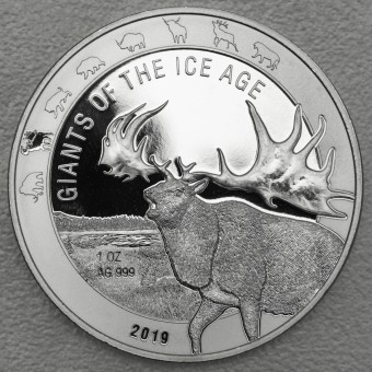 Silbermünze 1oz "Riesenhirsch 2019" (Ghana) "Giants of Ice Age" Serie