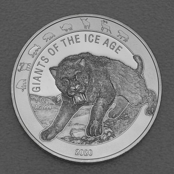 Silbermünze 1oz "Säbelzahnkatze" 2020 Giants of Ice Age (Ghana)