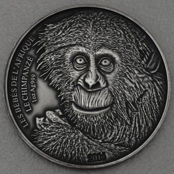 Silbermünze 1oz "Schimpanse" 2014 Antik Finish Les Bébés de L'Afrique (Elfenbeinküste)