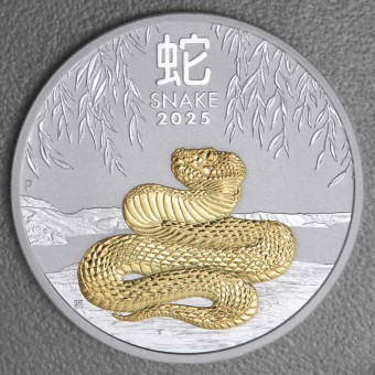 Silbermünze 1oz "Schlange" 2025 (vergoldet) mit Zertifikat – Lunar III (Australien)