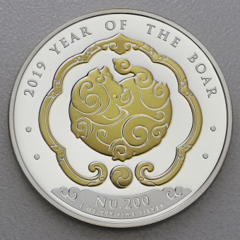 Silbermünze 1oz "Schwein" 2019 (vergoldet) Lunar – Year of the Dog (Bhutan)