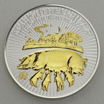 Silbermünze 1oz "Schwein" 2019 (vergoldet) Lunar – Year of the Pig (Großbritannien)