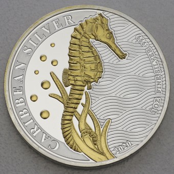 Silbermünze 1oz "Seepferdchen" 2020 (vergoldet) Caribbean Silver (Barbados)
