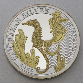 Silbermünze 1oz "Seepferdchen" 2022 (vergoldet) Caribbean Silver (Barbados)