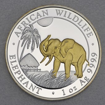 Silbermünze 1oz "Somalia Elefant 2017" gilded 