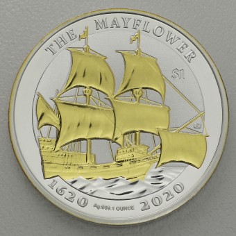 Silbermünze 1oz "The Mayflower" 2020 (vergoldet) 400th Anniversary (Britische Jungferninseln)